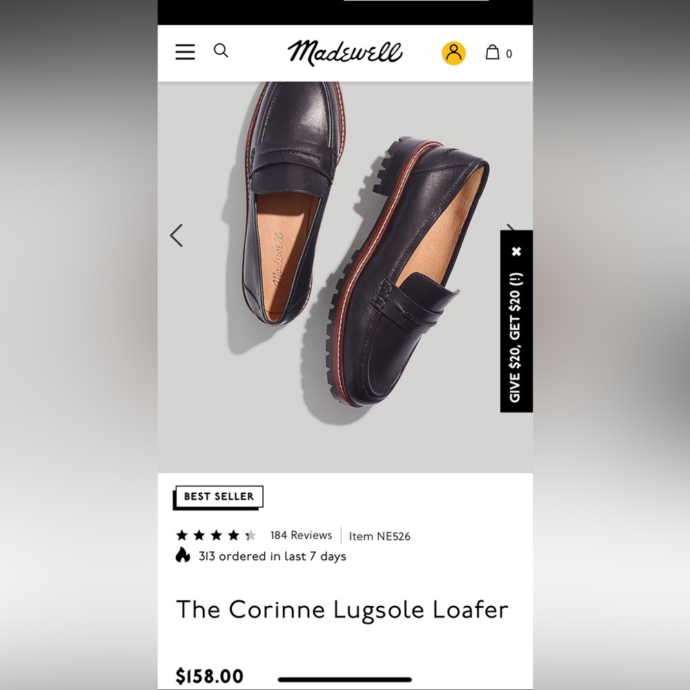 Madewell Corinne Lug Sole Loafer size 5 black